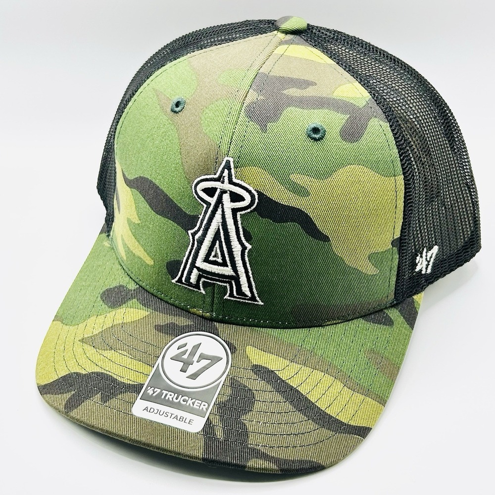 Los Angeles Angels '47 Brand‎ Camo Trucker Hat Cap Snapback Adjustable MLB Green